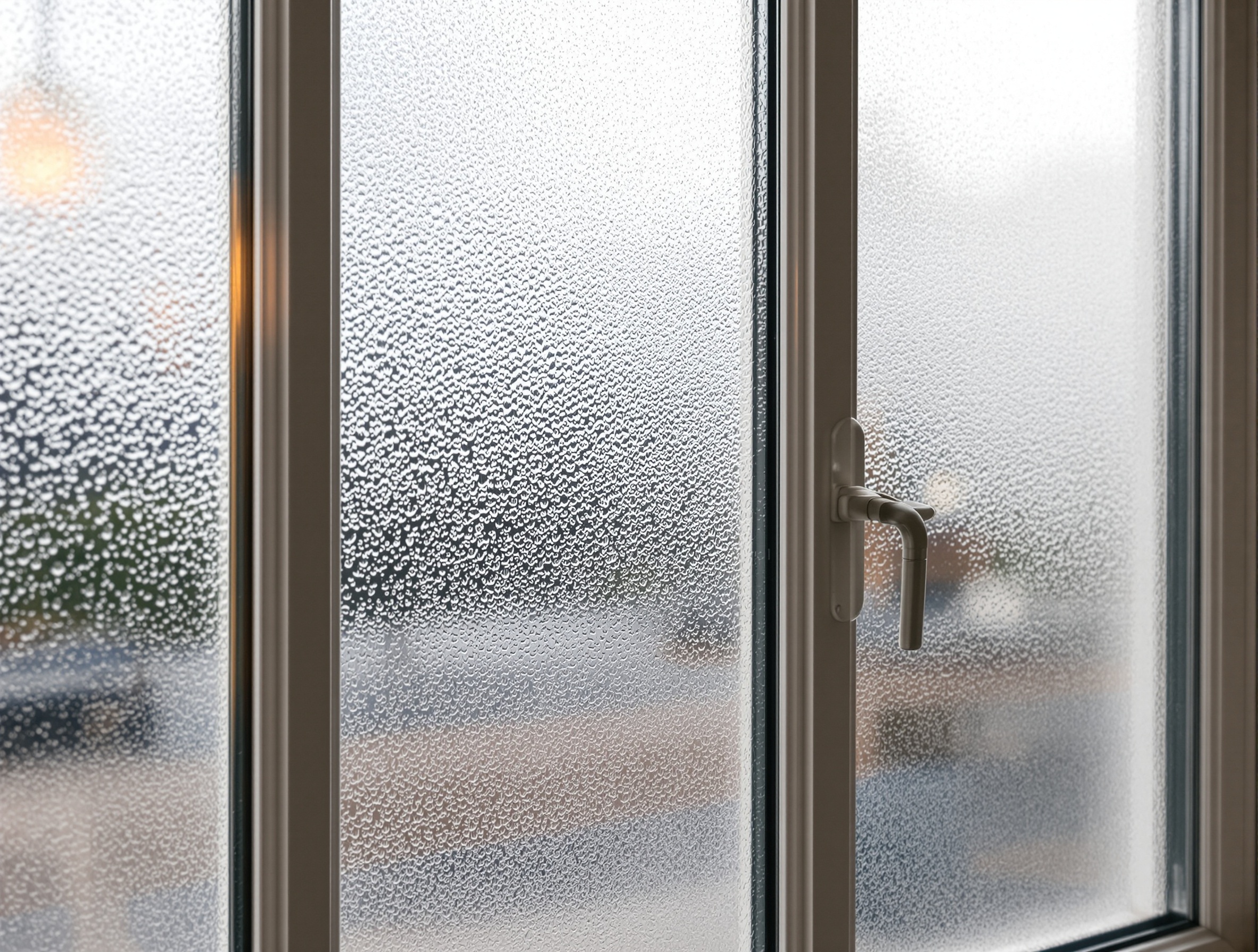 Beslagen dubbel glas in Oostende — condensatie tussen de glasplaten is een teken van een lek isolatieglas